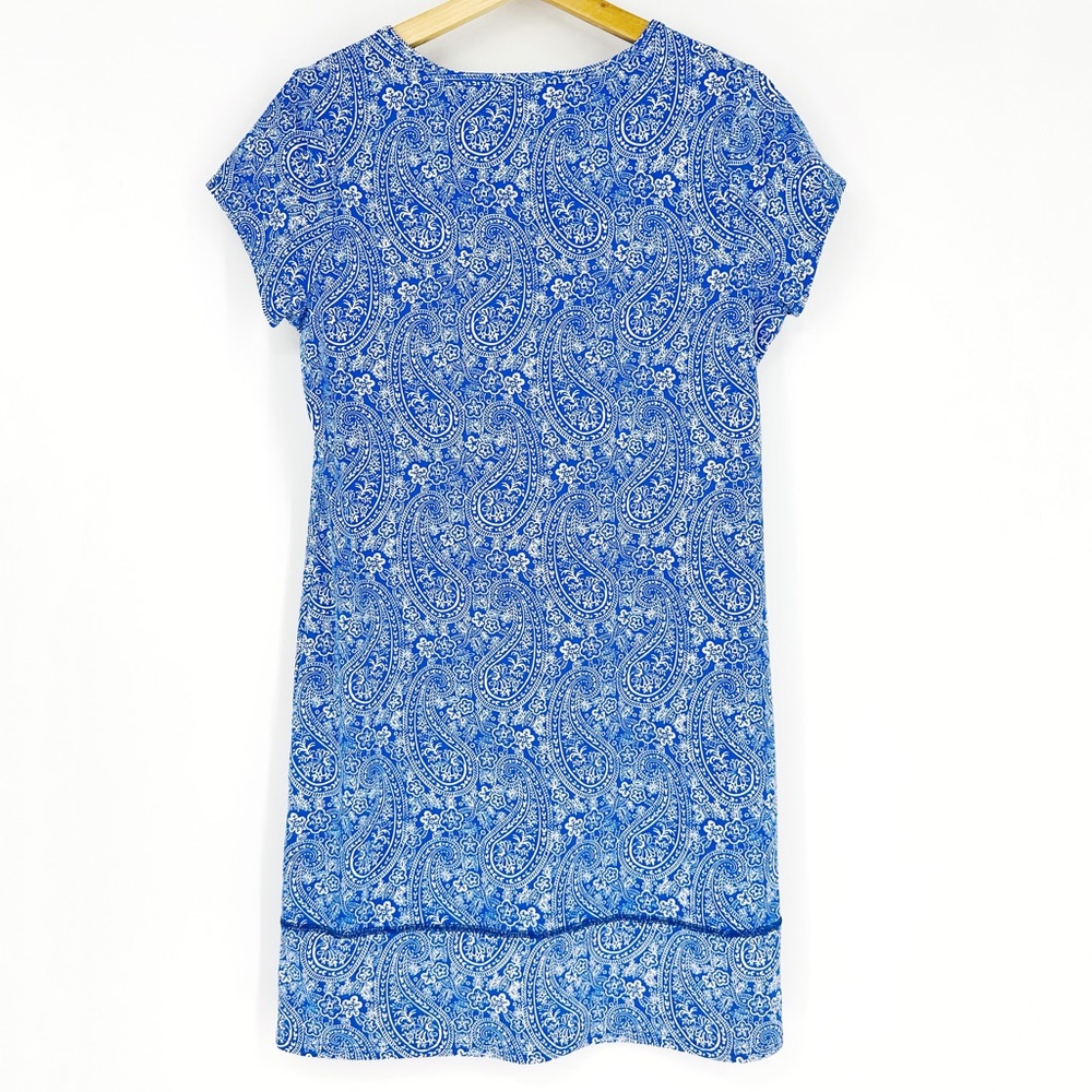 Lands' End Blue White Paisley Crew Neck Dress S - Picture 2 of 6